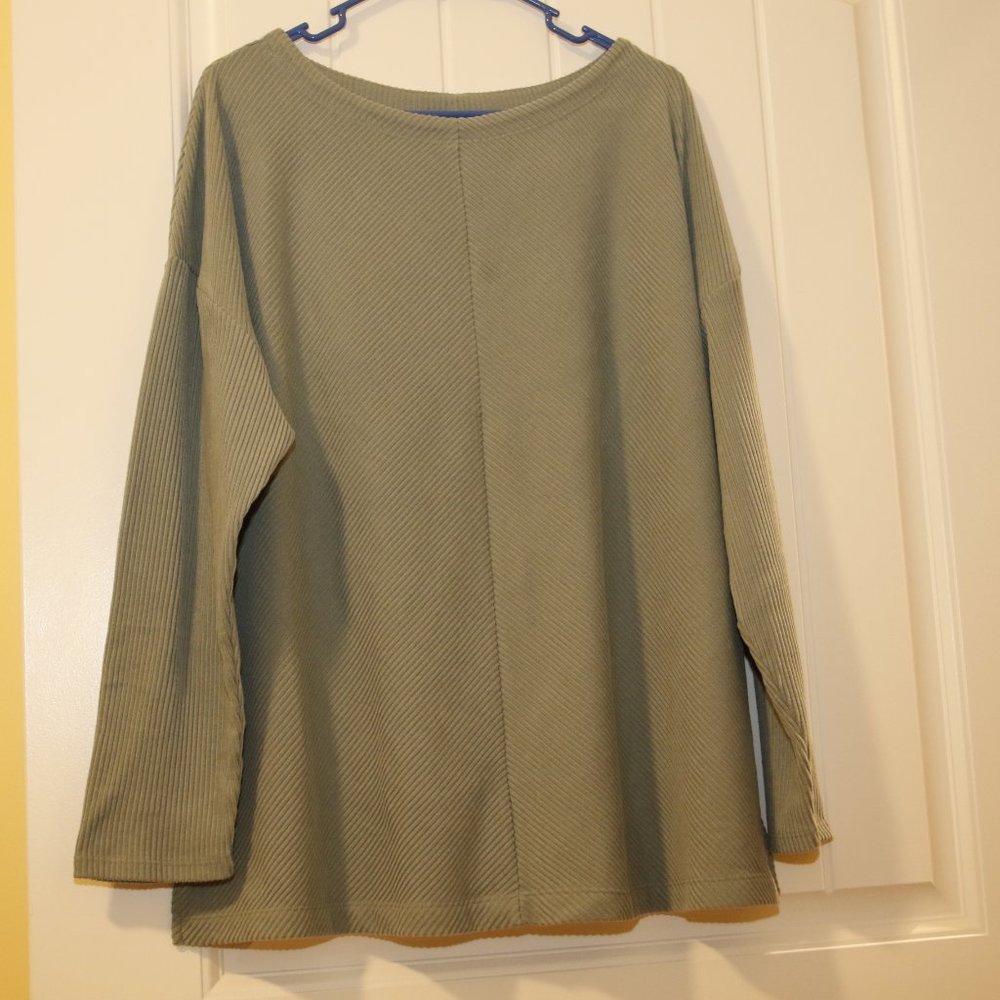 Ava & Viv Dropped Shoulder Velour Ribbed LS Top 1X